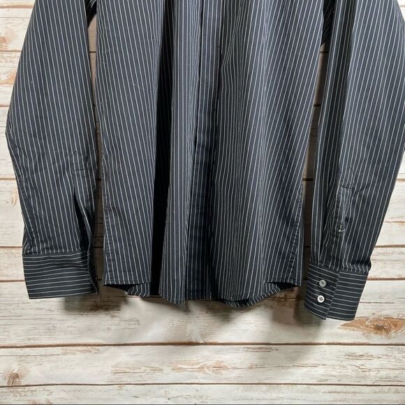 🎇MEXX BlackSemi Slim Fit Pin Strip Dress Shirt Size Large - Picture 7 of 8
